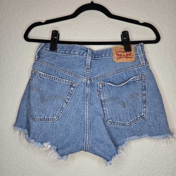Levi's 27 501 button fly cut off jean shorts blue denim - Picture 4 of 6